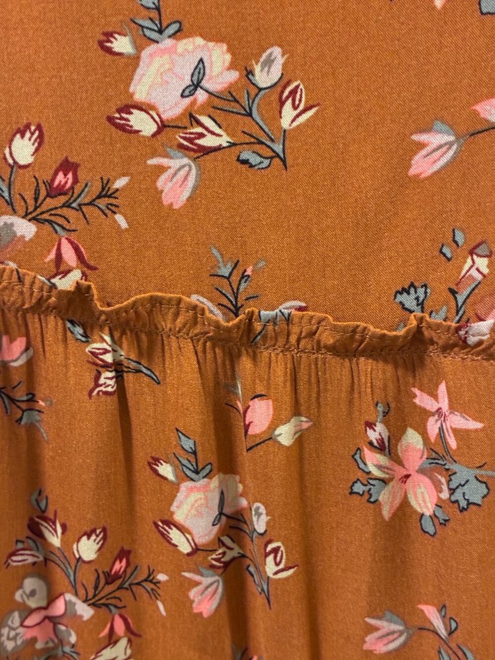 NATURAL LIFE Short Sleeve Tiered Maxi Dress Floral Brown/Pink/Burgundy Women L - Picture 4 of 7